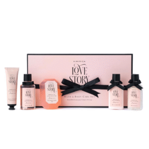 Kimirica Love Story Luxury Bath & Body Gift Set – Pack of 5 | Vegan Pampering Kit for Men & Women | Bath Salt, Body Wash, Lotion, Soap & Hand Cream