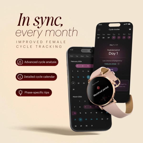Noise Diva 2 Fashion Smart Watch for Women – 36mm AMOLED, BT Calling, Period Tracker (Rose Link Strap) - Image 4