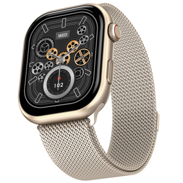 Fire-Boltt Brillia Pro Smart Watch – 2.02" AMOLED Display, Stainless Steel Strap, Bluetooth Calling, SpO2, Heart Rate, 120+ Sports Modes (Champagne Mesh)