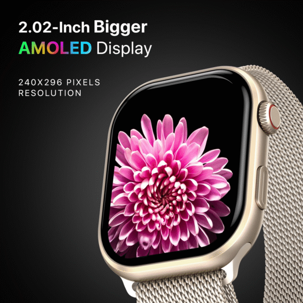 Fire-Boltt Brillia Pro Smart Watch – 2.02" AMOLED Display, Stainless Steel Strap, Bluetooth Calling, SpO2, Heart Rate, 120+ Sports Modes (Champagne Mesh) - Image 3