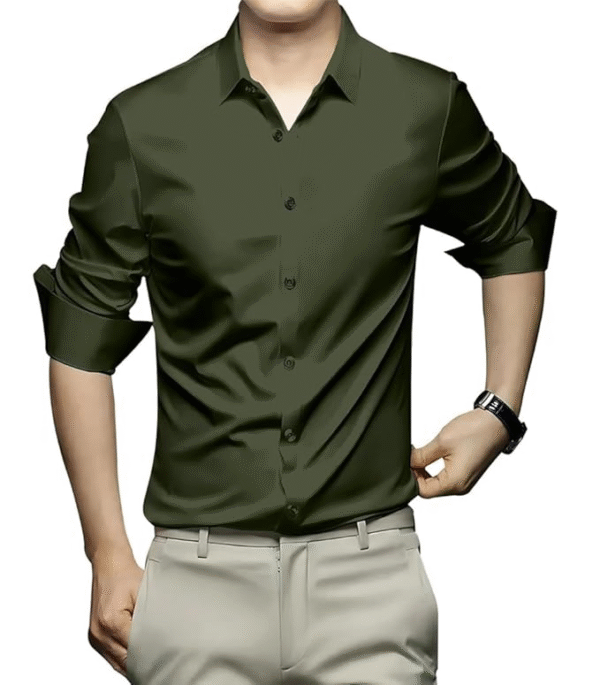 DEELMO Men's Stylish Solid Satin Casual Shirt – Full Sleeves - Image 2