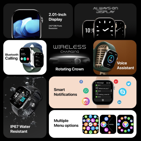 Fire-Boltt Ring X Smartwatch 2.01” Display with Always On Display, Bluetooth Calling, Wireless Charging, AI Voice Assistant, 100+ Sports Modes, Health Suite, 500+ Watchfaces (Pink S) - Image 4