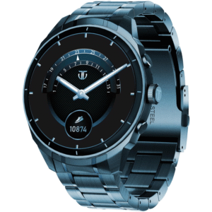Titan Heritage 1.43" AMOLED Smart Watch for Men – Stainless Steel, Bluetooth Calling, Voice Assistant (Blue Strap)