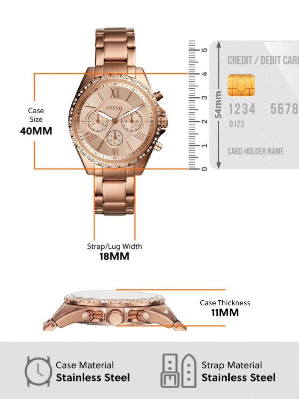 Fossil Modern Courier Stainless Steel Analog Women's Watch BQ3377 – Rose Gold Dial & Strap - Image 3