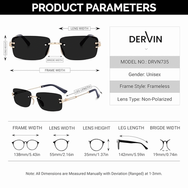 Dervin Retro Rectangular Rimless Sunglasses - Image 5