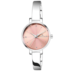 SWISSTONE Women’s Analog Watch – Pink Dial with Silver Stainless Steel Strap