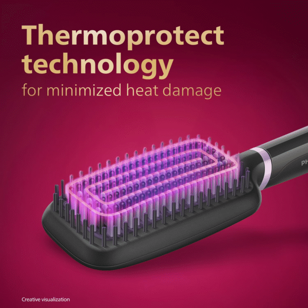 Philips Hair Straightener Brush BHH880/10 – Frizz-Free Straight Hair in 5 Minutes | Keratin Bristles & ThermoProtect | 2 Heat Settings | No Scalp Burns - Image 3