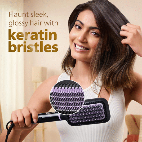 Philips Hair Straightener Brush BHH880/10 – Frizz-Free Straight Hair in 5 Minutes | Keratin Bristles & ThermoProtect | 2 Heat Settings | No Scalp Burns - Image 4