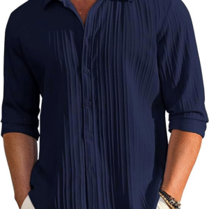 CB-COLEBROOK Men's Casual Long Sleeve Linen Shirt – Lightweight & Textured Summer Essential
