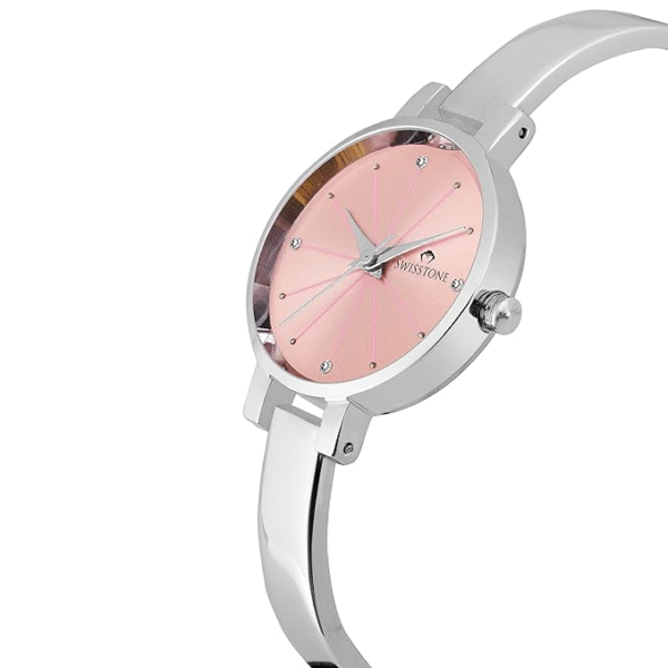 SWISSTONE Women’s Analog Watch – Pink Dial with Silver Stainless Steel Strap - Image 2