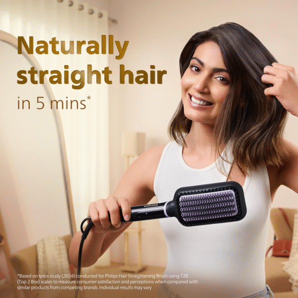 Philips Hair Straightener Brush BHH880/10 – Frizz-Free Straight Hair in 5 Minutes | Keratin Bristles & ThermoProtect | 2 Heat Settings | No Scalp Burns - Image 2