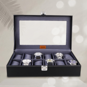 LEDO Watch Box Organizer – 12 Slot PU Leather Case for Men & Women | Black & Gray Display Storage for Watches & Accessories