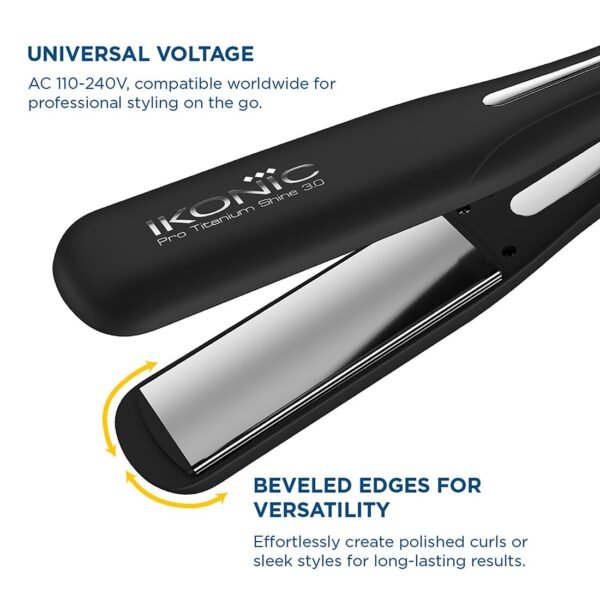 Ikonic Pro Titanium Shine 3.0 Hair Straightener – Black | Dual Titanium Plates, Auto Shut-Off, Instant Heat, Universal Voltage - Image 2