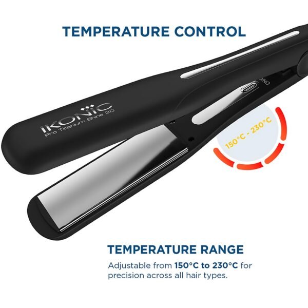 Ikonic Pro Titanium Shine 3.0 Hair Straightener – Black | Dual Titanium Plates, Auto Shut-Off, Instant Heat, Universal Voltage - Image 3